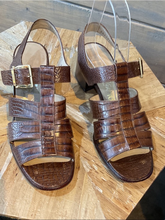 Salvatore Ferragamo Brown Croc-Embossed Slingback Heels